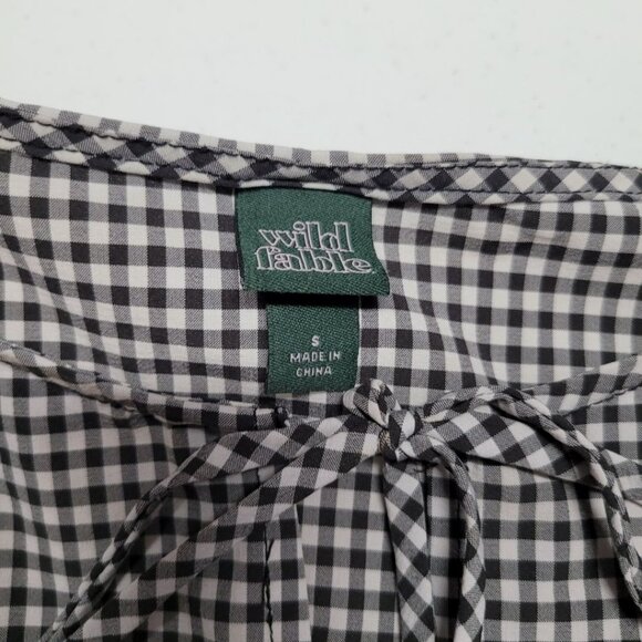 Wild Fable Tie Front Top Blouse Black White Checkered Womens Small Cropped - Picture 5 of 9